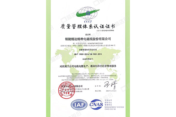 ISO 9001:2015 质量治理系统认证